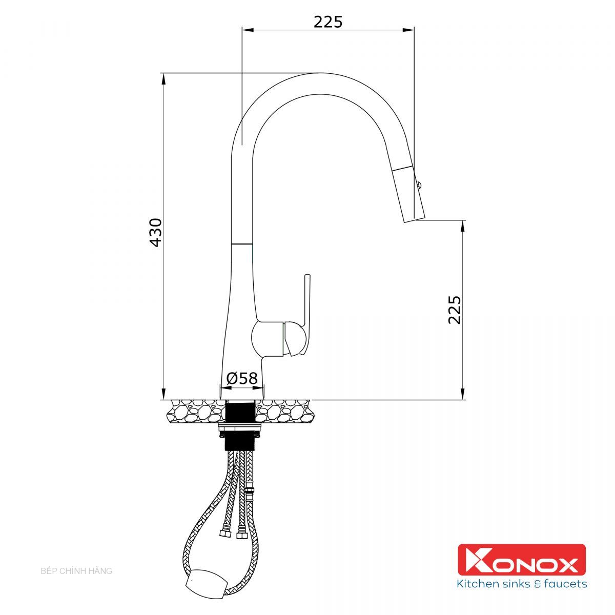 Vòi rửa Konox Curva Grey (rút dây)